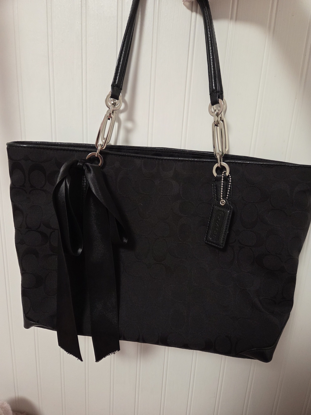 Coach Black Jacquard Tote with Bow Charm